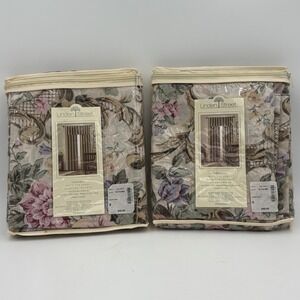 2 Linden Street Thermal Back-Tab Panel 84" Floral Curtain Rustic Red Cottage NOS